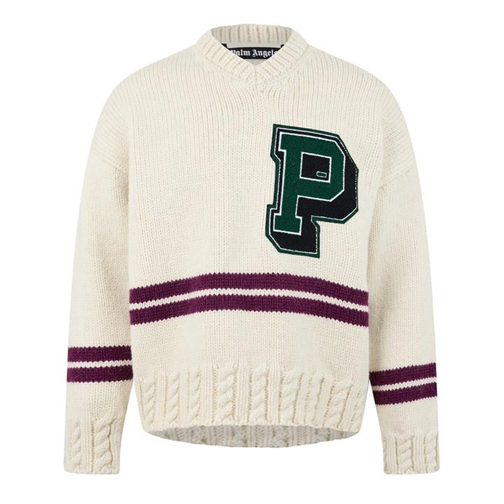 Palm Angels College V Neck Sweater - Cream